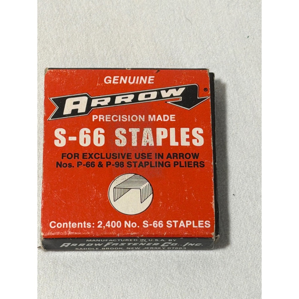 Arrow S-66 Staples 2400 Count for P-66 P-98 Stapling Pliers Made in USA Vintage